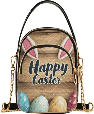 Easter Rabbit Bunny Egg Wooden Crossbody Bag for Women Mini Cell Phone Purse Women's Shoulder Handbag