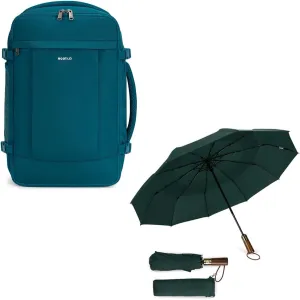 ECOHUB Travel Backpack Spirit Airlines Personal Item Bag & Travel Umbrella for Rain, Windproof Compact Umbrella, Strong Fiberglass Ribs, Easy Automatic Open Close, Anti-Lost Sleeve