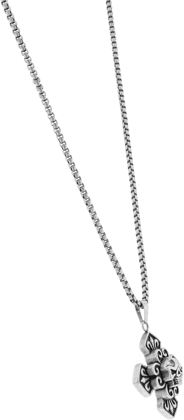 ED HARDY Men's Antique Metal 26 Inches Skull Etched Cross Pendant Necklace