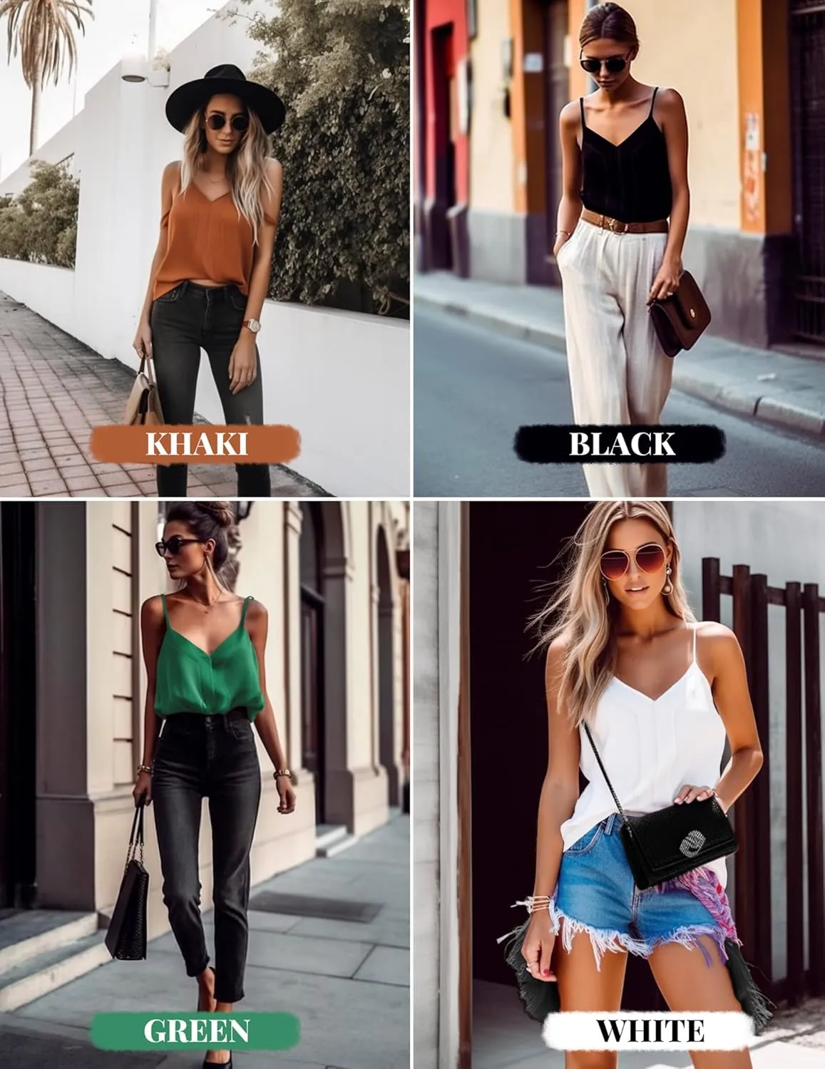 Ekouaer Women's Silk Satin Camisole Tank Tops V Neck Sleeveless Spaghetti Straps Blouse Casual Racerback Shirt