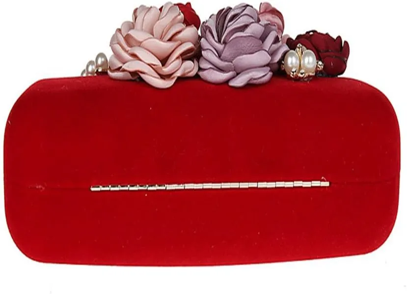 ELEOPTION® Women's Flower Evening Bag Clutch Purse Handbag Metal Frame Large Clutch Bag Wedding Hand Bag Carved Handle