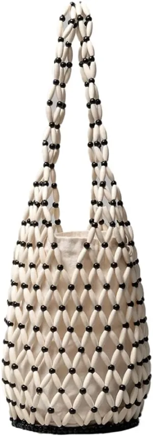 Epsion Women Retro Wooden Handbag Woven Bead Bucket Top handle Tote Bag Hollow Out Beach Casual Purse 2025