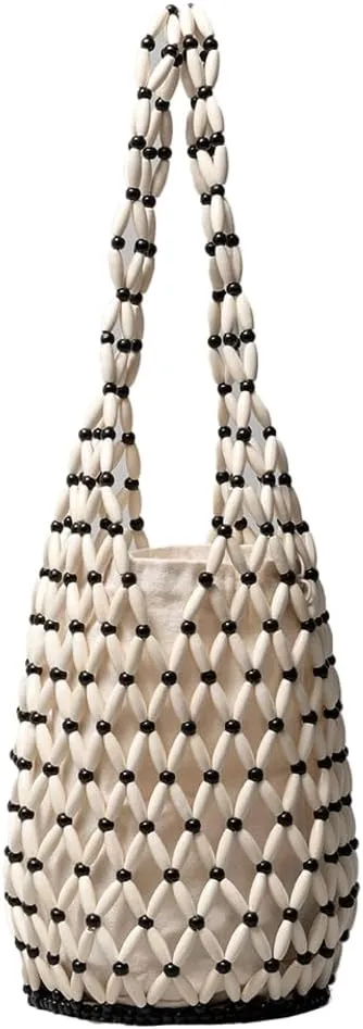 Epsion Women Retro Wooden Handbag Woven Bead Bucket Top handle Tote Bag Hollow Out Beach Casual Purse 2025
