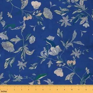 Erosebridal Cosmos Fabric by The Yard,Vintage Phony Waterproof Outdoor Fabric,Country Flowers Upholstery and Home Accents,Garden Floral Leaves DIY Art Decor for Sofa Couch,1 Yard,Blue Grey
