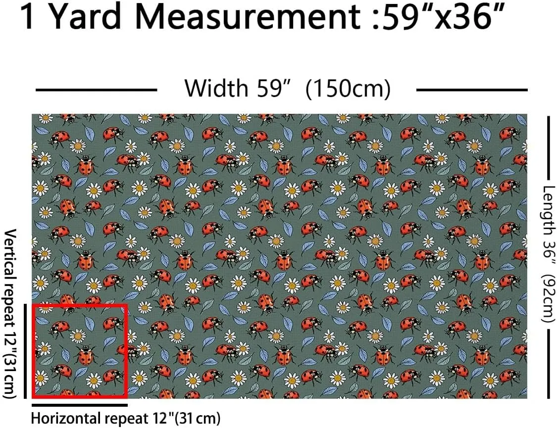 Erosebridal Cute Ladybug Fabric by The Yard, Wildlife Insect Decorative Fabric, Cartoon Daisy Indoor Outdoor Fabric, Green Blue Leaves Upholstery Fabric for Kids Teens, 1 Yard