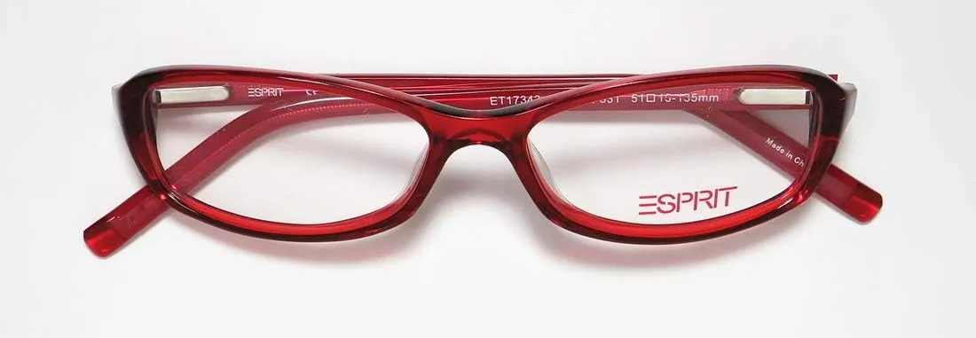Esprit 17343 Womens/Ladies Rectangular Full-rim Sunglass Lens Clip-Ons Crystals Spring Hinges Eyeglasses/Eyeglass Frame