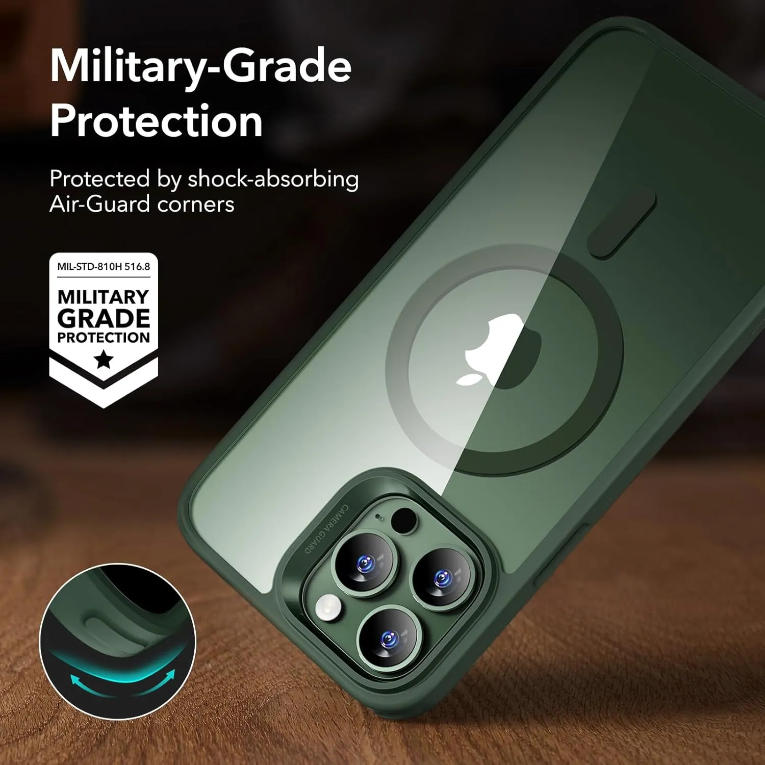 ESR for iPhone 13 Pro Case, Compatible with MagSafe, Shockproof Military-Grade Protection, Yellowing Resistant, Magnetic Phone Case for iPhone 13 Pro, Classic Hybrid Case (HaloLock),Clear Green