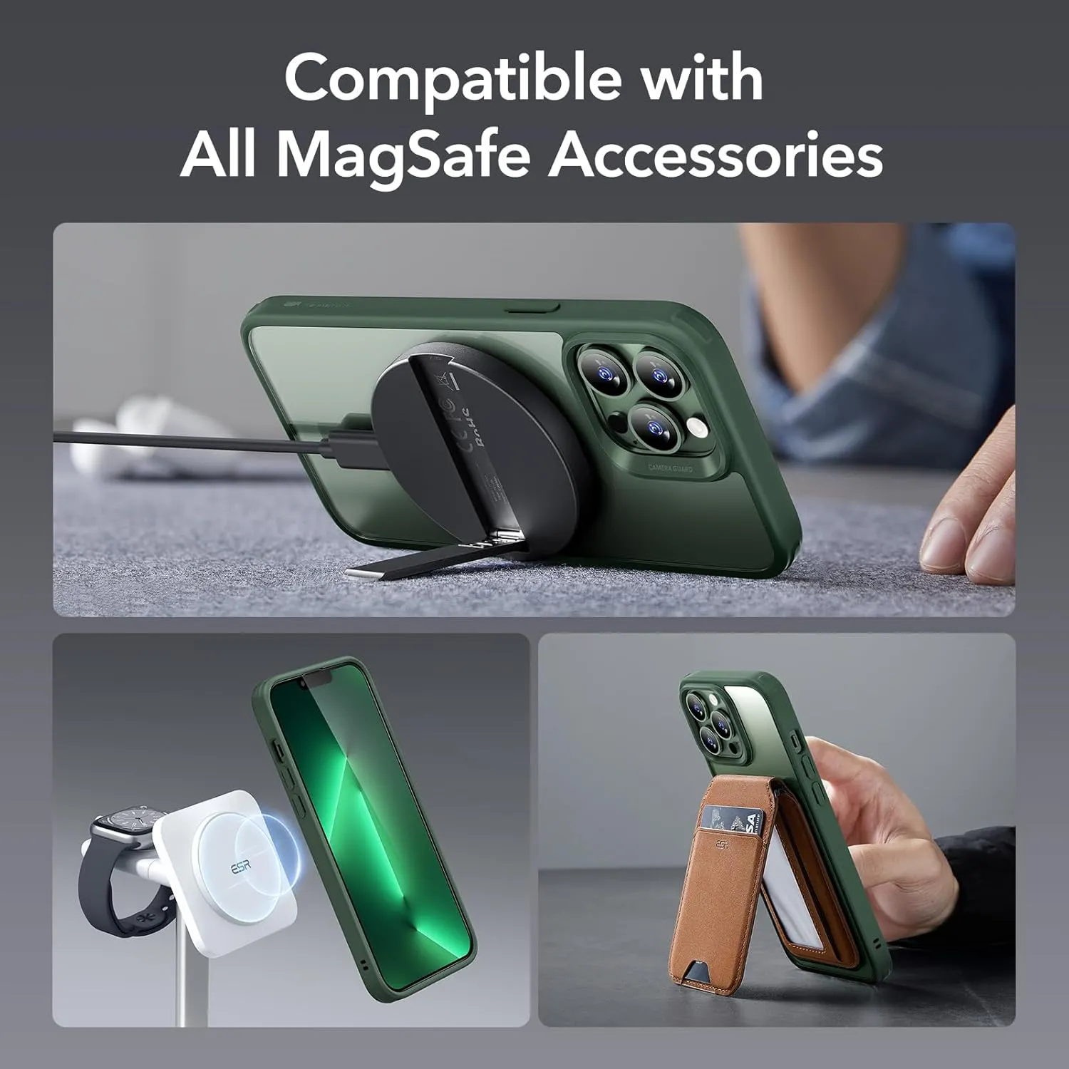 ESR for iPhone 13 Pro Case, Compatible with MagSafe, Shockproof Military-Grade Protection, Yellowing Resistant, Magnetic Phone Case for iPhone 13 Pro, Classic Hybrid Case (HaloLock),Clear Green