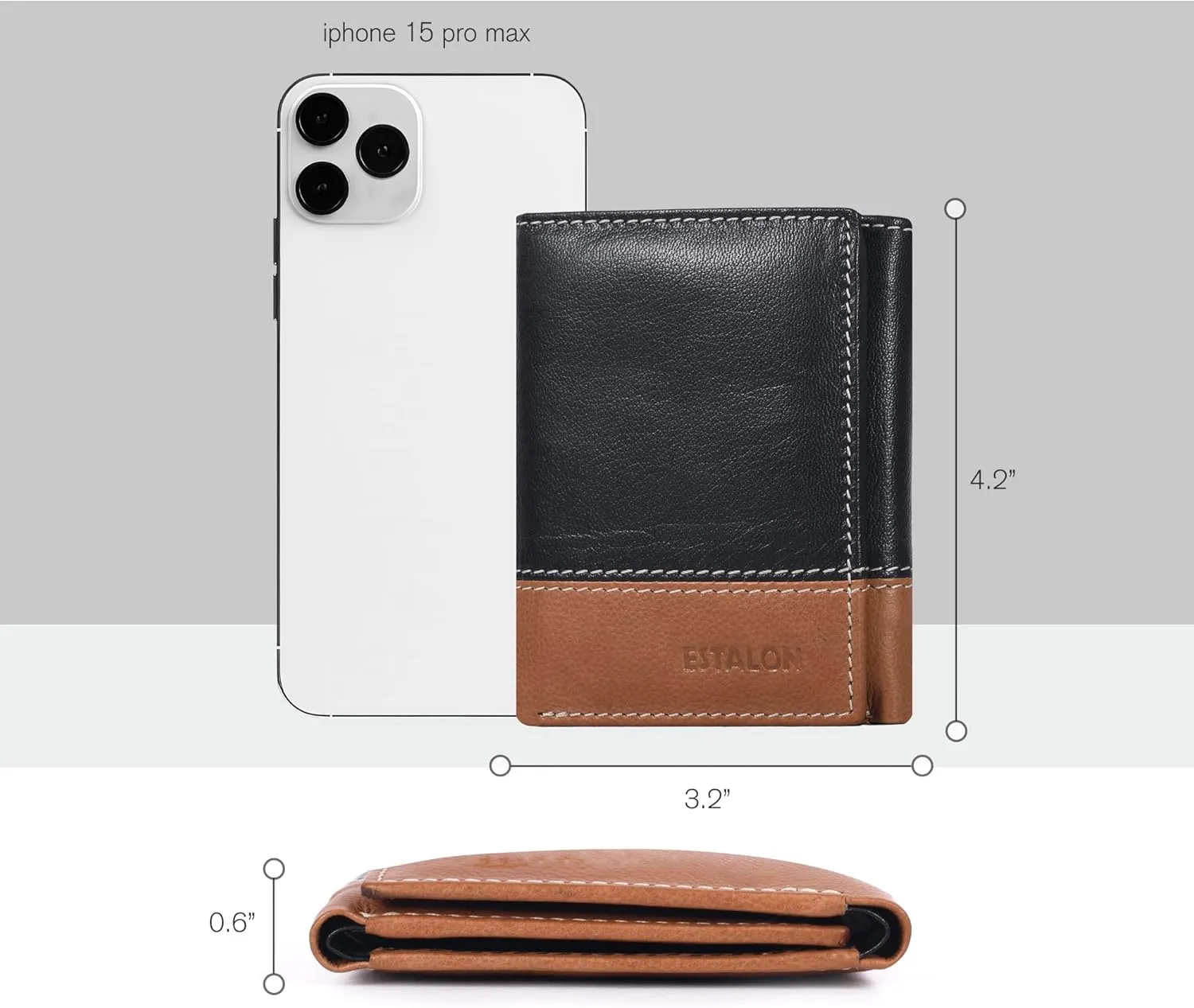 ESTALON Real Leather Trifold Wallet For Men-RFID Slim Tri Fold Wallets Minimalist 3 fold Credit Card Holder ID Window (Phantom)