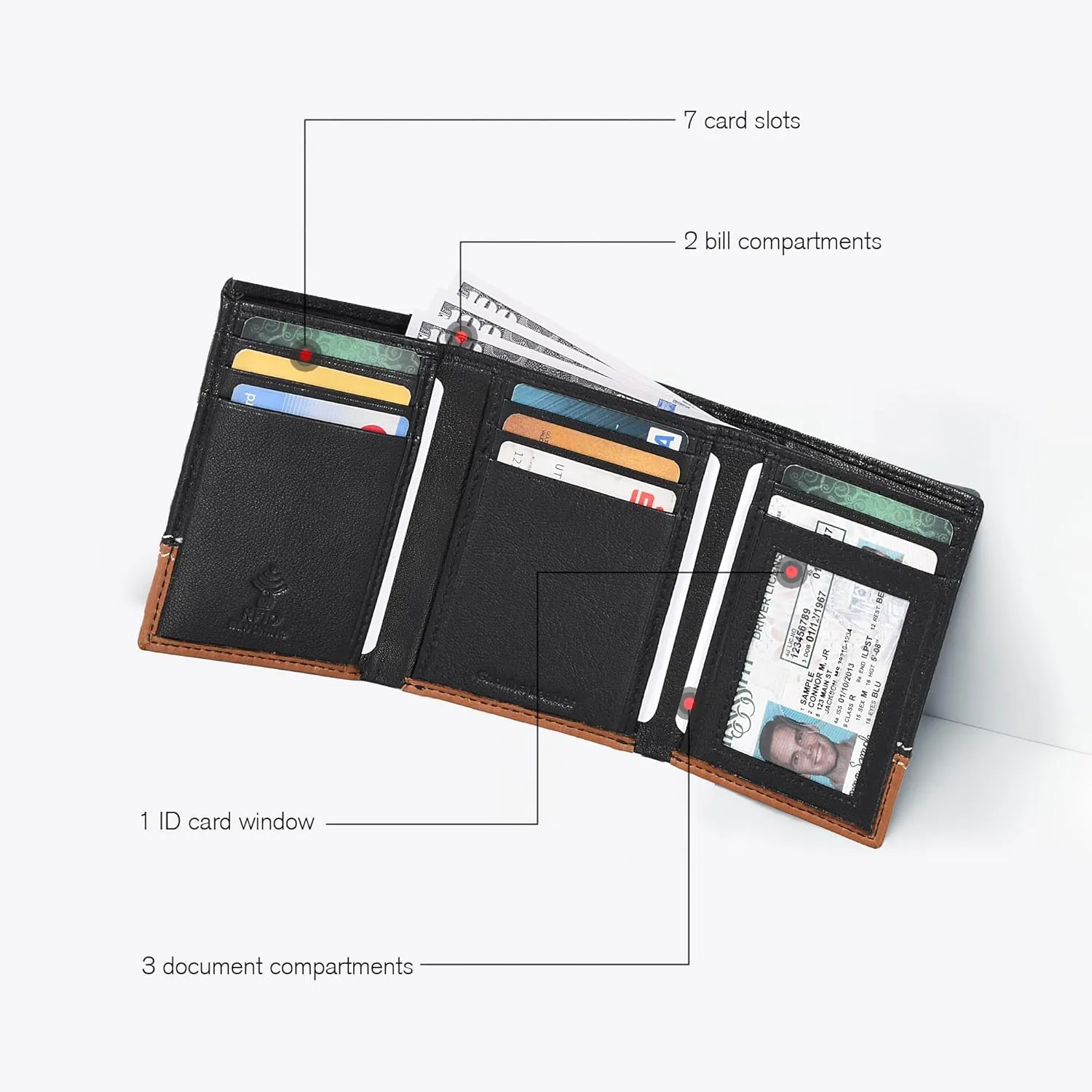 ESTALON Real Leather Trifold Wallet For Men-RFID Slim Tri Fold Wallets Minimalist 3 fold Credit Card Holder ID Window (Phantom)