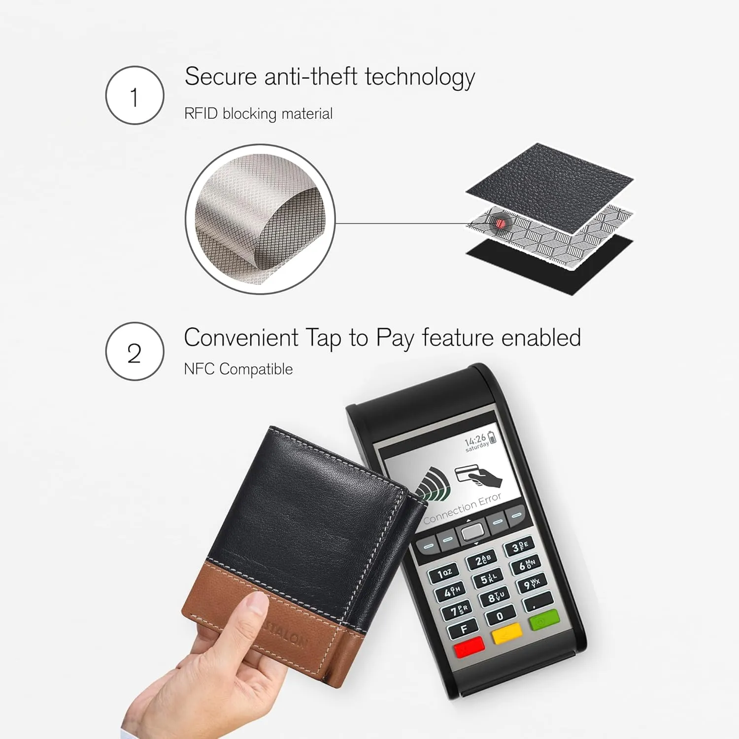 ESTALON Real Leather Trifold Wallet For Men-RFID Slim Tri Fold Wallets Minimalist 3 fold Credit Card Holder ID Window (Phantom)