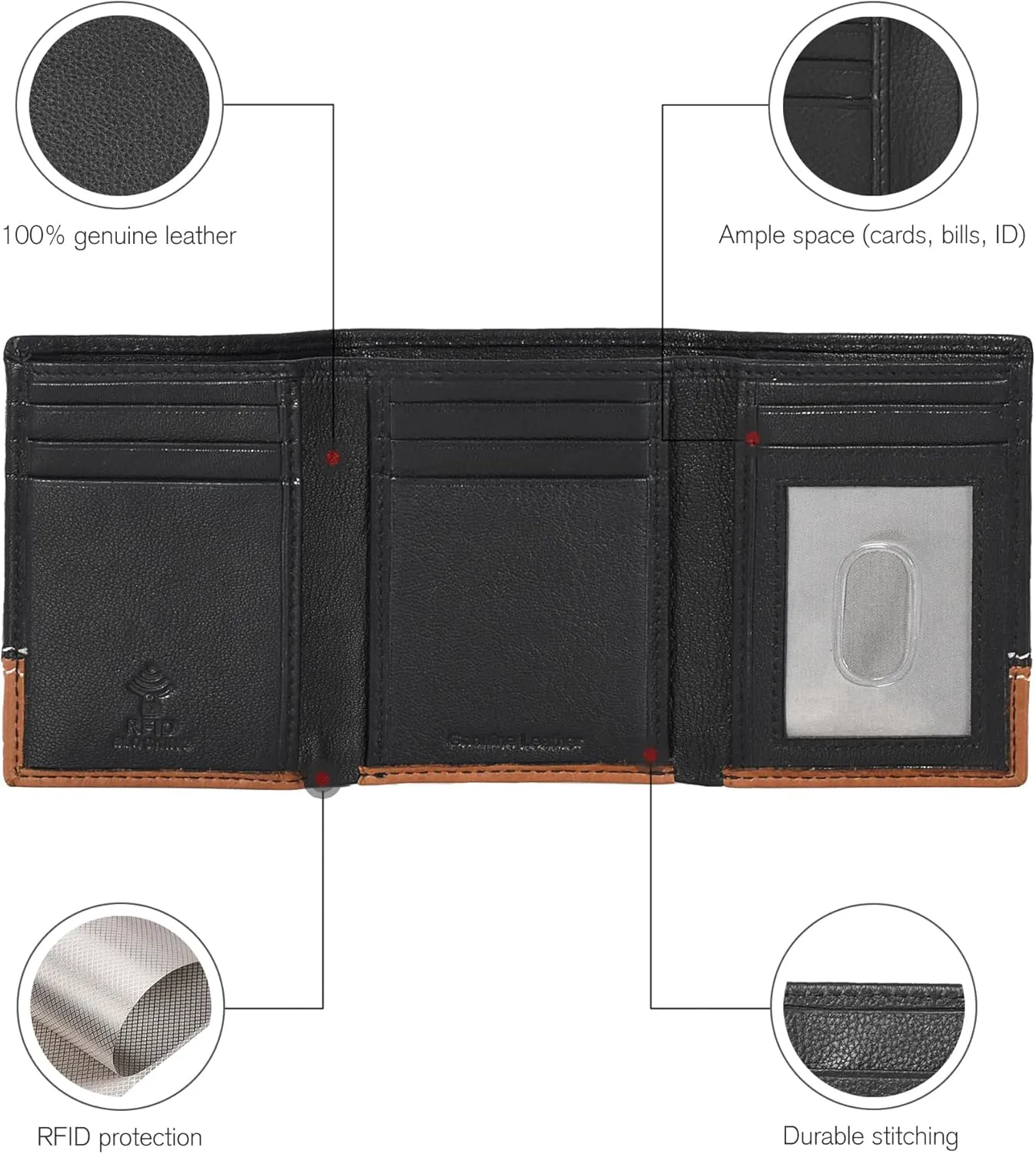 ESTALON Real Leather Trifold Wallet For Men-RFID Slim Tri Fold Wallets Minimalist 3 fold Credit Card Holder ID Window (Phantom)