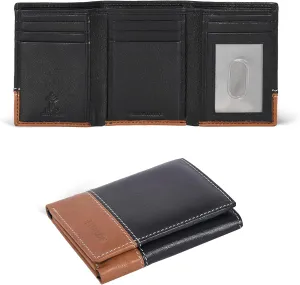 ESTALON Real Leather Trifold Wallet For Men-RFID Slim Tri Fold Wallets Minimalist 3 fold Credit Card Holder ID Window (Phantom)