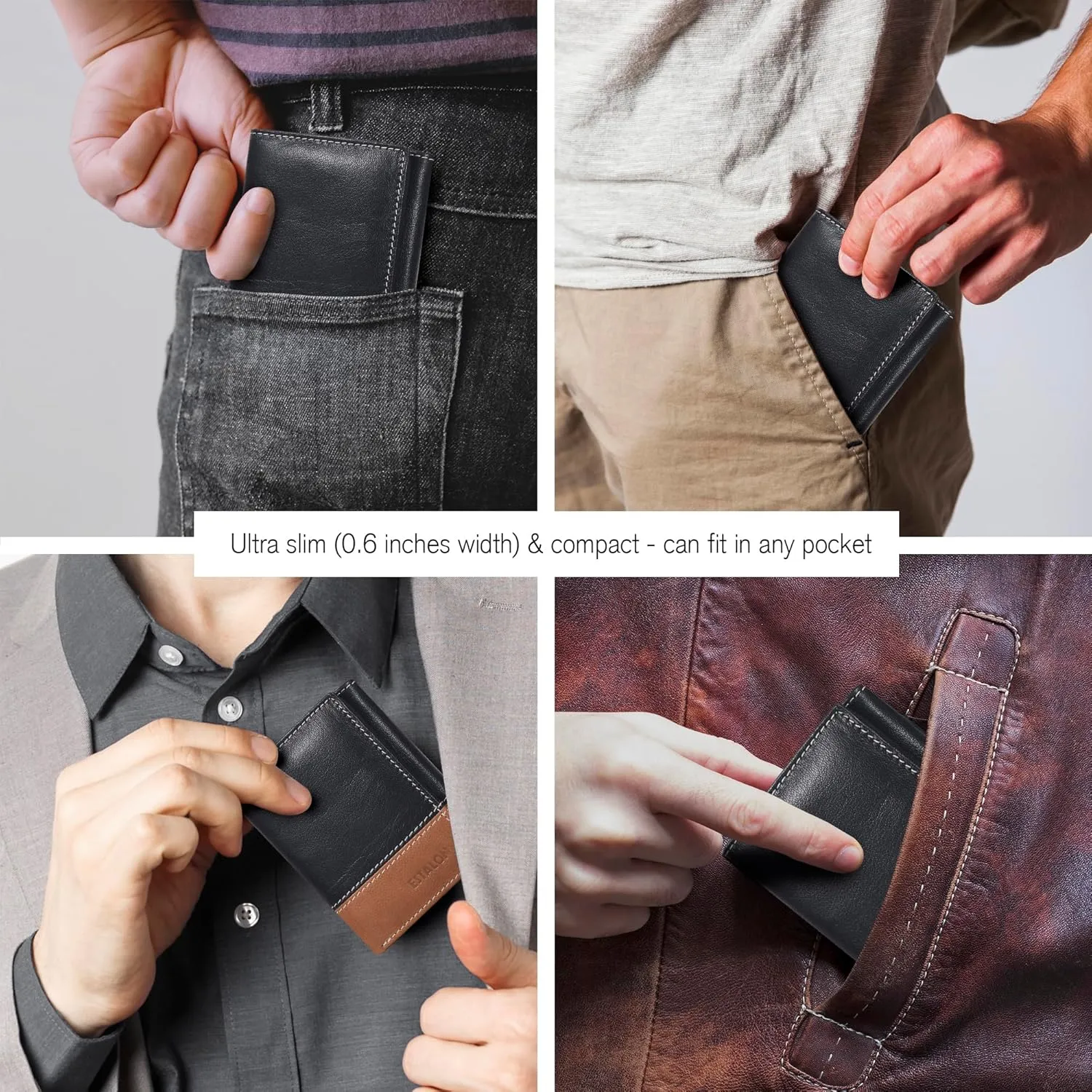 ESTALON Real Leather Trifold Wallet For Men-RFID Slim Tri Fold Wallets Minimalist 3 fold Credit Card Holder ID Window (Phantom)