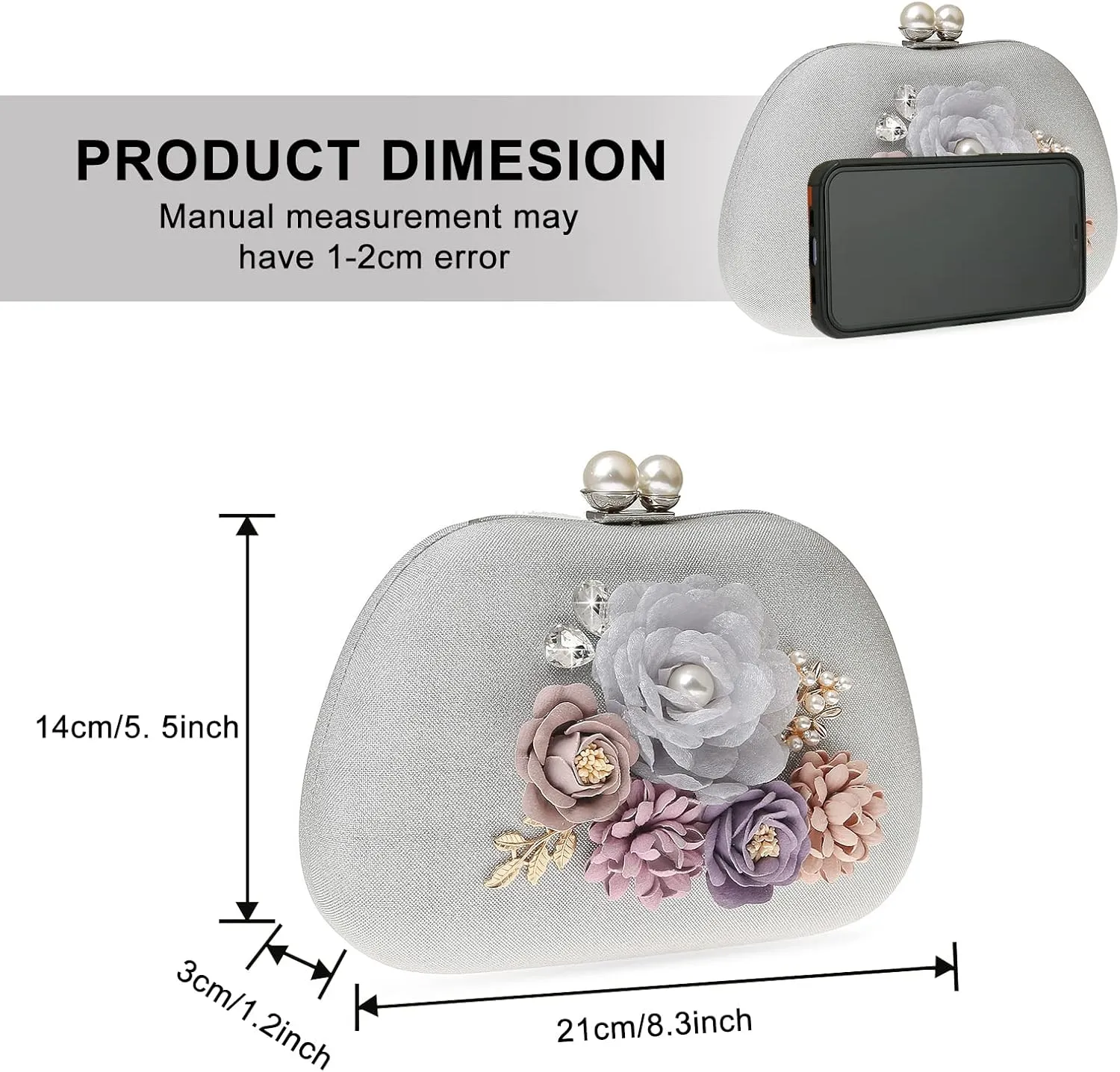 Evening HandBags for Women Flower Wedding Clutch Purse Satin Floral Ladies Party Crossbody Bag