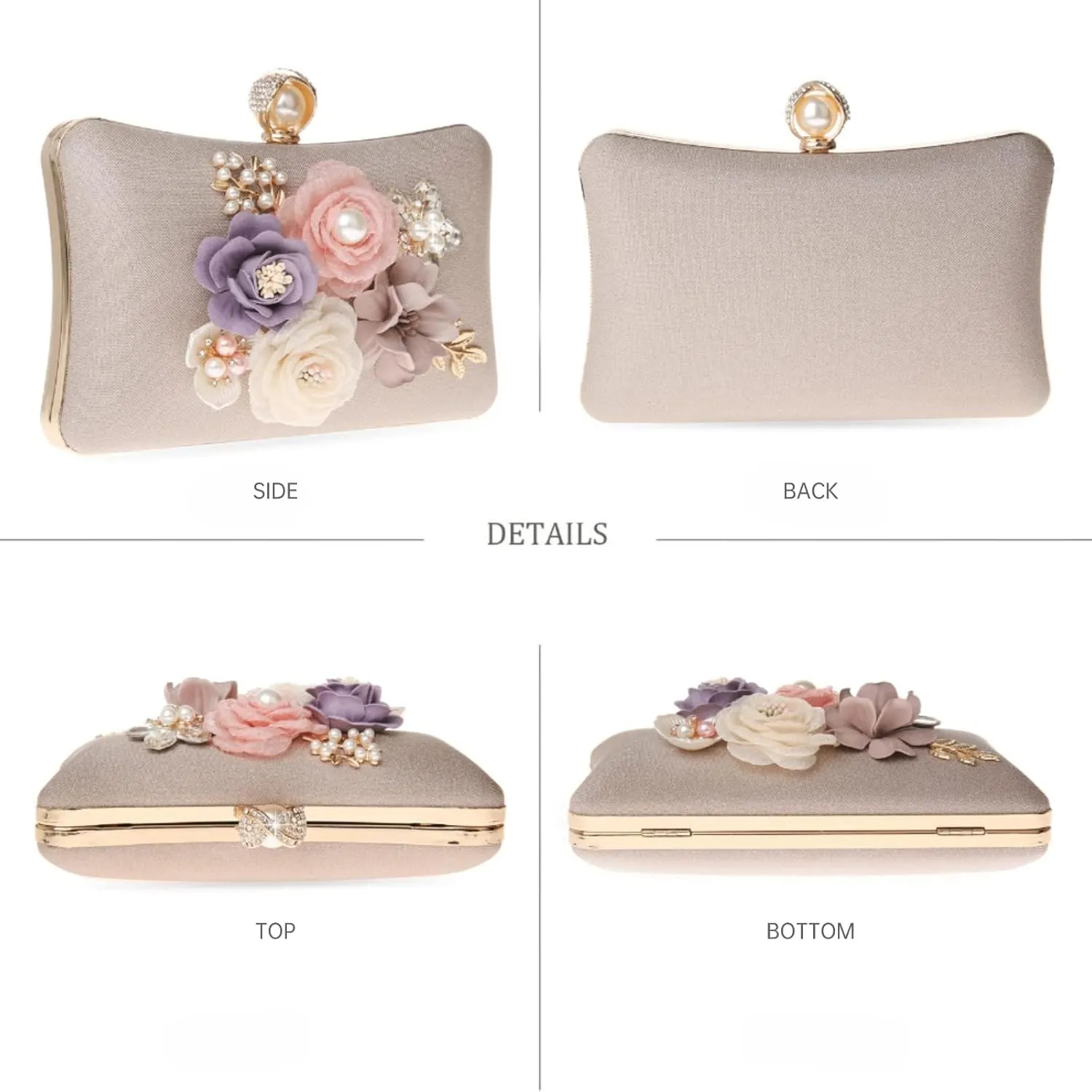Evening HandBags for Women Flower Wedding Clutch Purse Satin Floral Ladies Party Crossbody Bag