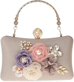 Evening HandBags for Women Flower Wedding Clutch Purse Satin Floral Ladies Party Crossbody Bag
