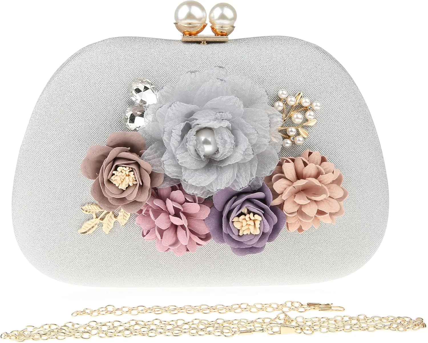 Evening HandBags for Women Flower Wedding Clutch Purse Satin Floral Ladies Party Crossbody Bag