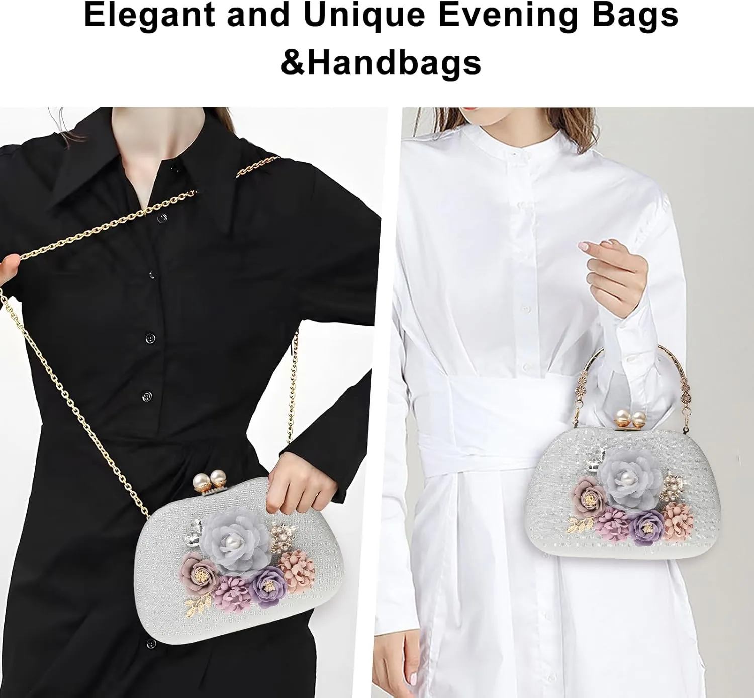 Evening HandBags for Women Flower Wedding Clutch Purse Satin Floral Ladies Party Crossbody Bag