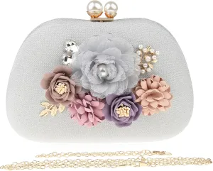 Evening HandBags for Women Flower Wedding Clutch Purse Satin Floral Ladies Party Crossbody Bag
