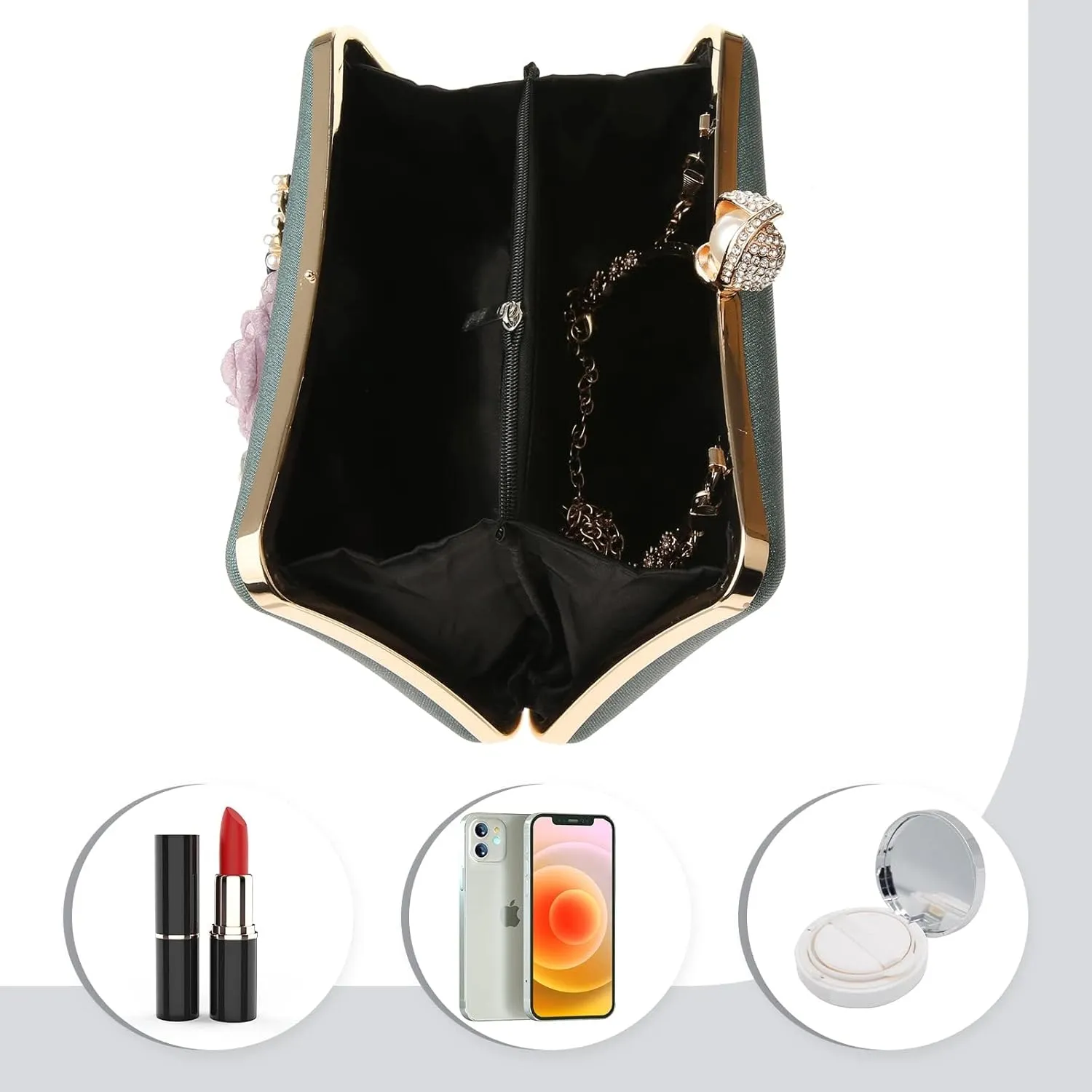 Evening HandBags for Women Flower Wedding Clutch Purse Satin Floral Ladies Party Crossbody Bag