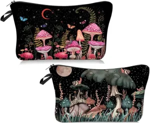 Evergoo 2 Pack Soft Makeup Bag for Purse, 3D Allover Printed Makeup Pouch with Zipper Cute Storage Washing Bag Small Pouch Gift for Women-Agaric