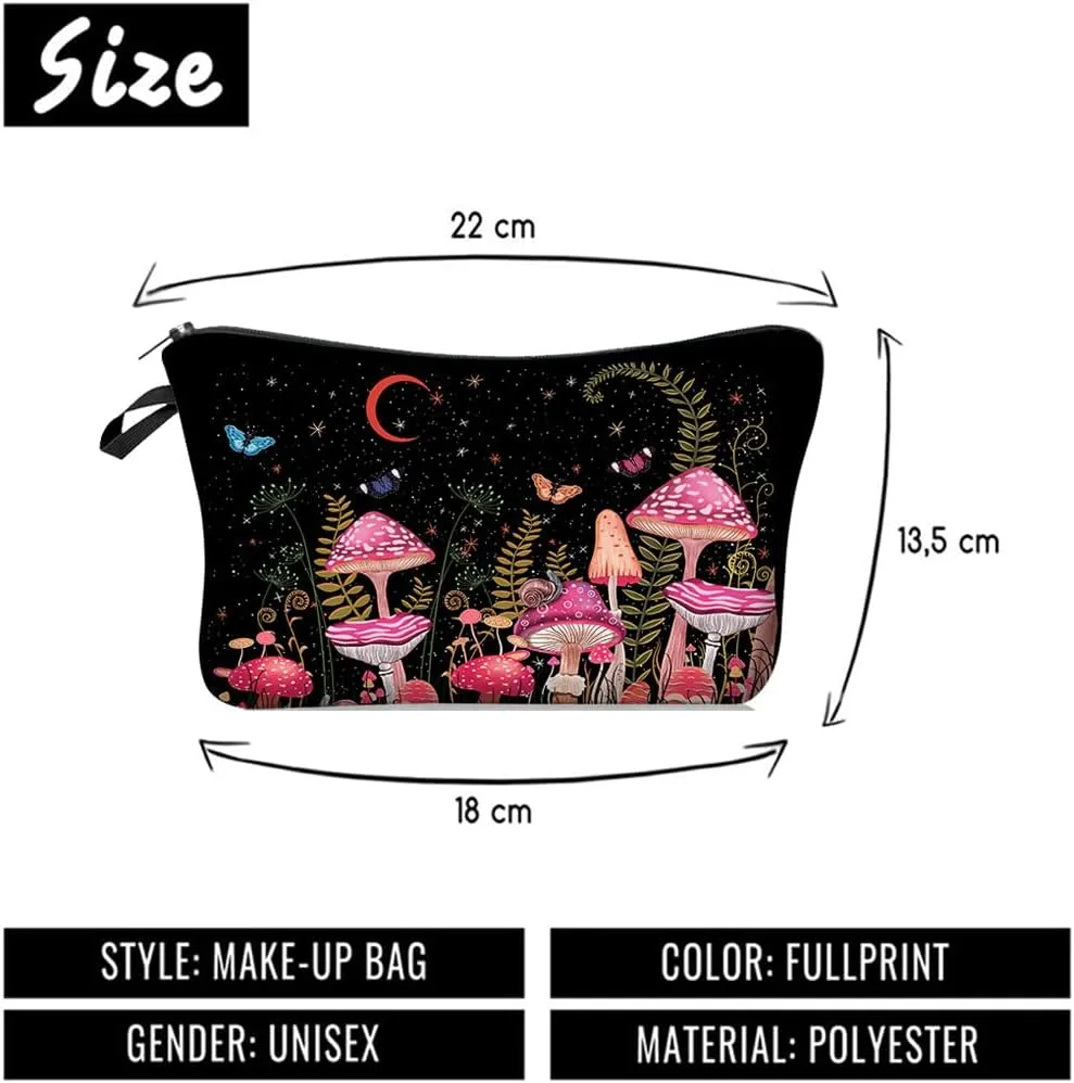 Evergoo 2 Pack Soft Makeup Bag for Purse, 3D Allover Printed Makeup Pouch with Zipper Cute Storage Washing Bag Small Pouch Gift for Women-Agaric