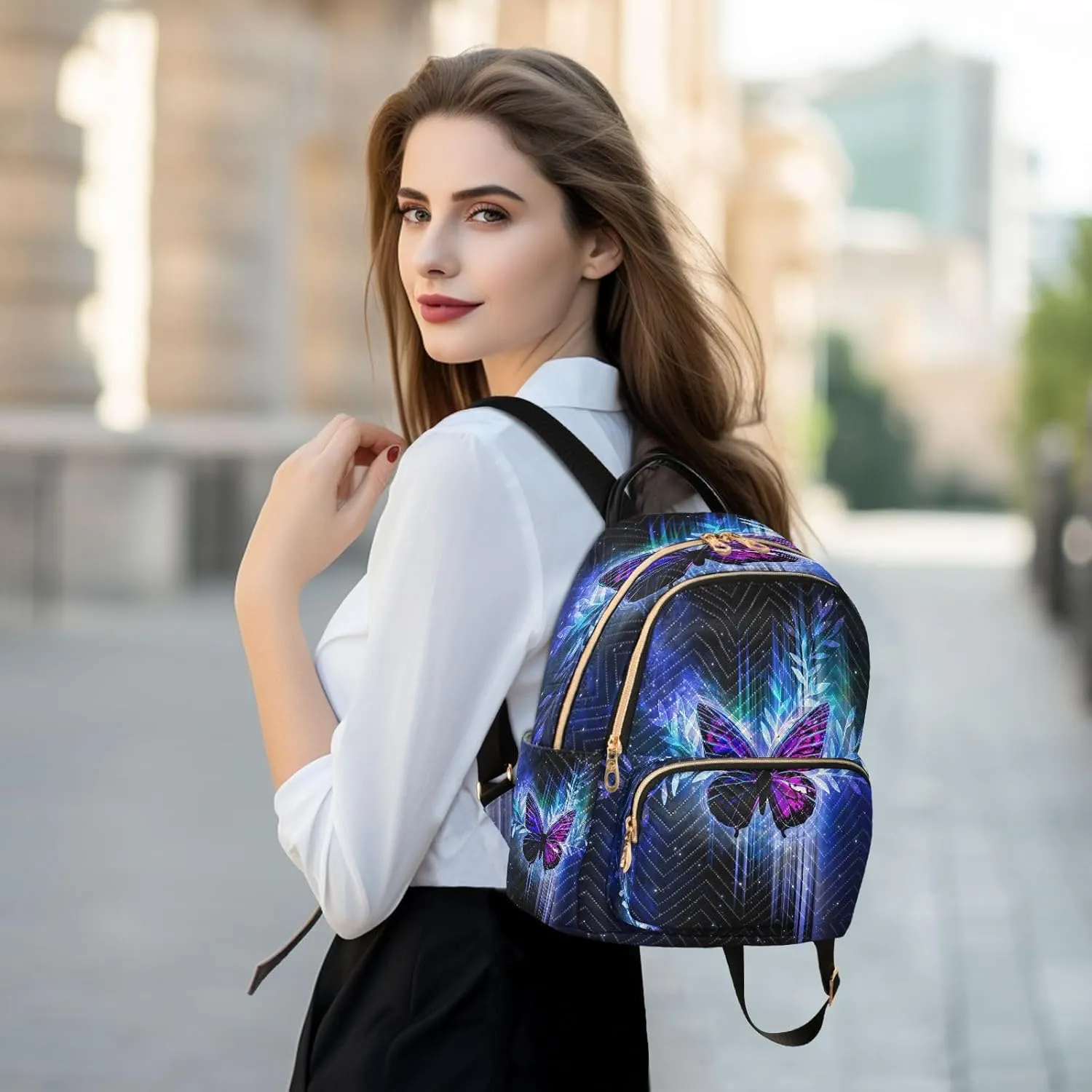 Exnundod Backpack Purse for Women Butterfly Mini Fashion Backpack Lightweight Casual Travel Daypack, Small
