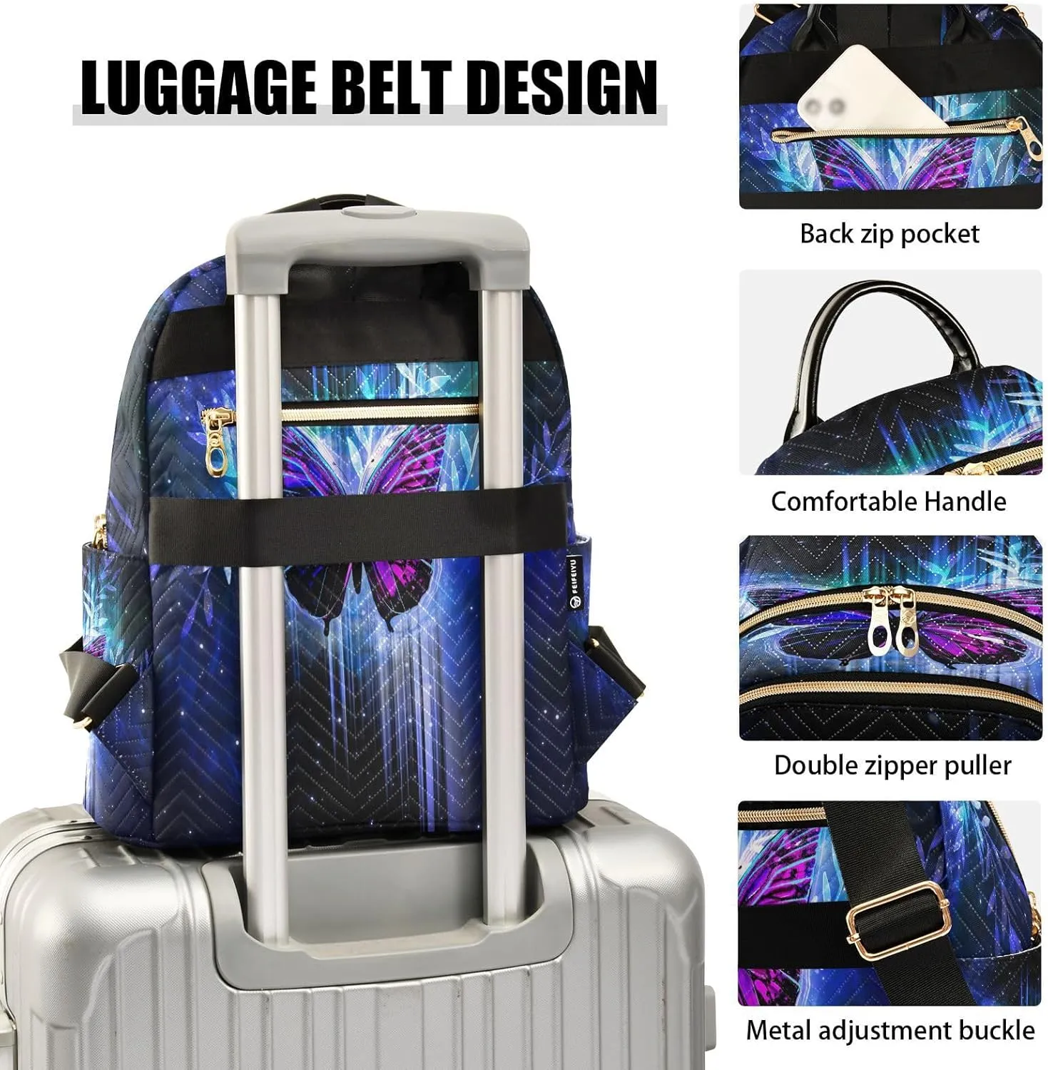 Exnundod Backpack Purse for Women Butterfly Mini Fashion Backpack Lightweight Casual Travel Daypack, Small