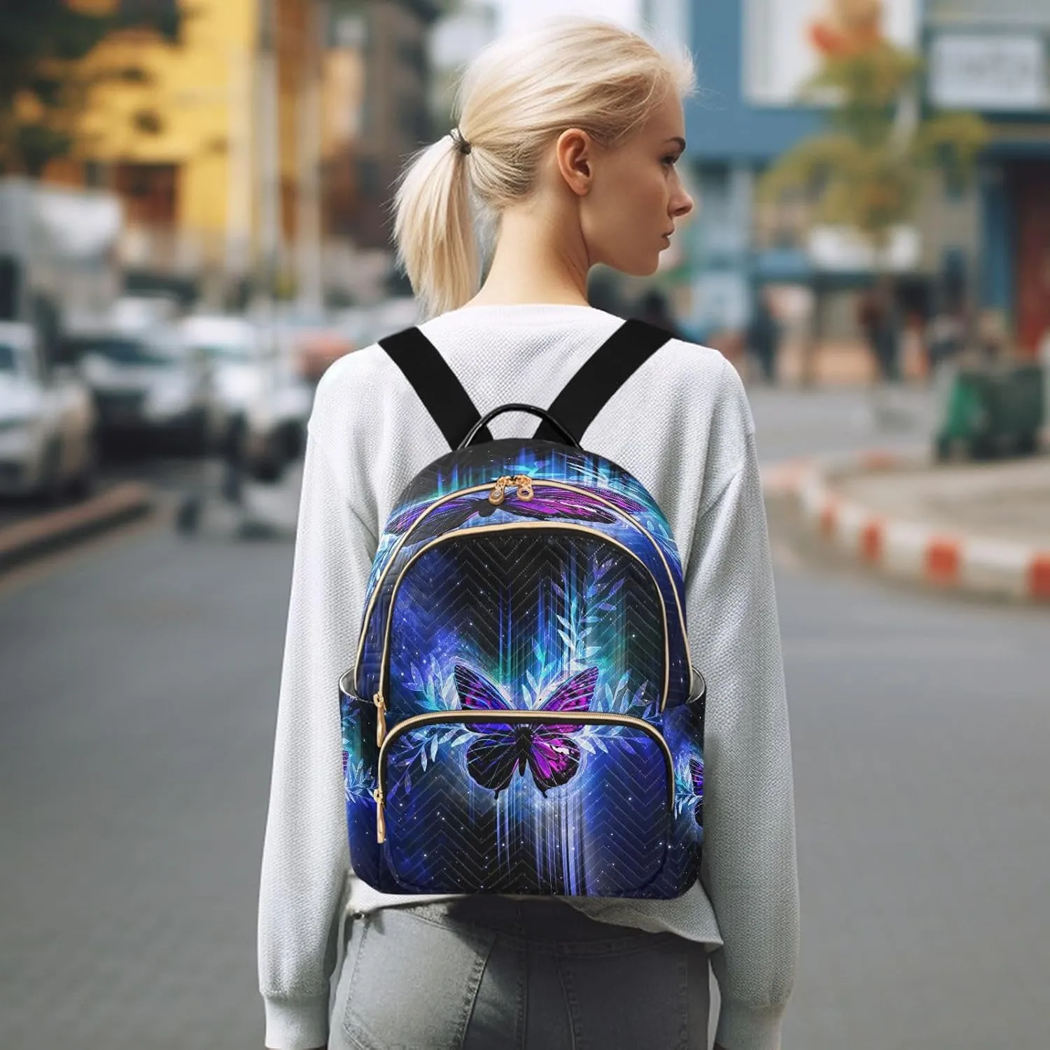 Exnundod Backpack Purse for Women Butterfly Mini Fashion Backpack Lightweight Casual Travel Daypack, Small