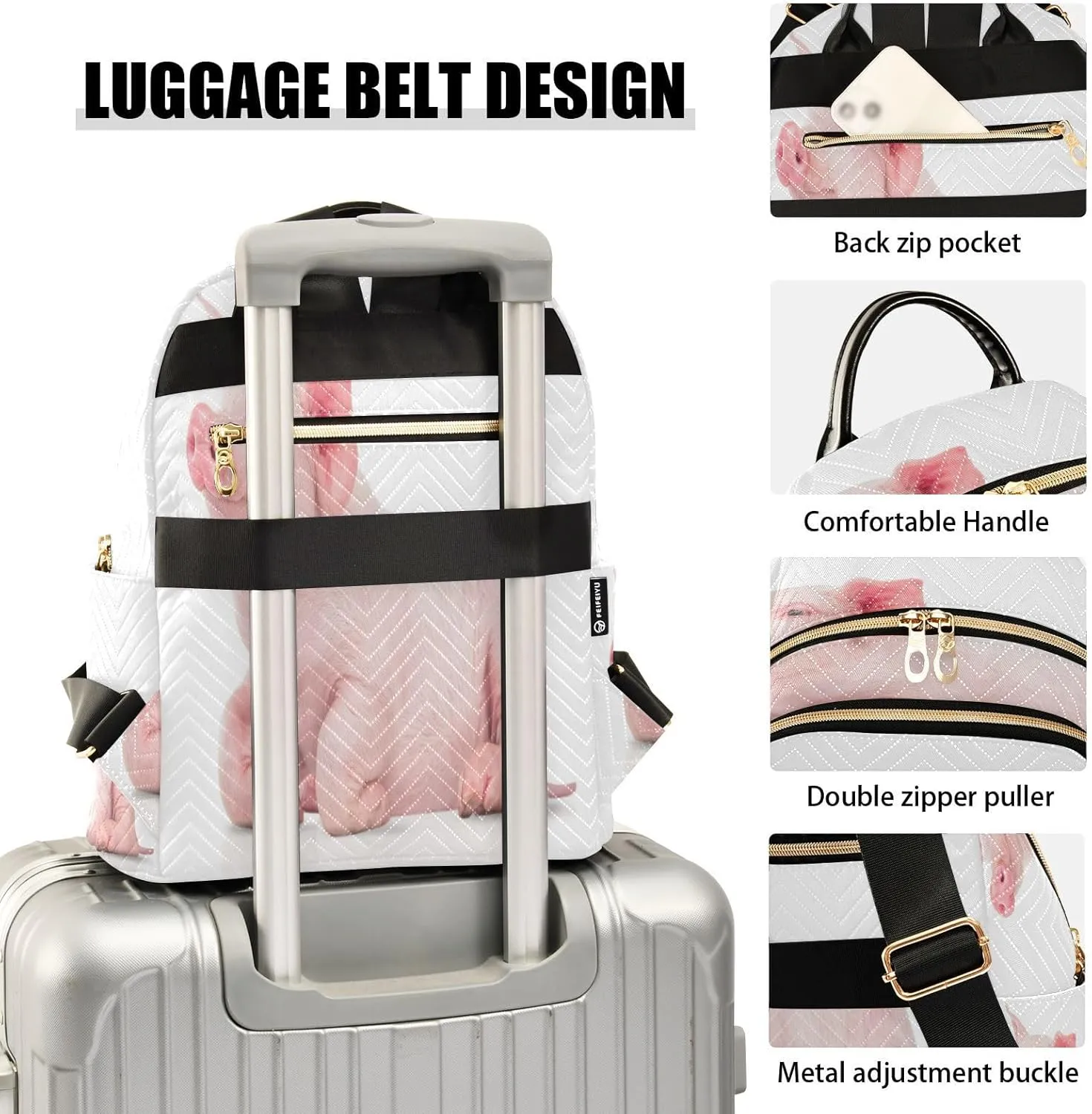 Exnundod Backpack Purse for Women Naive Piggy Travel Backpack Lightweight Daypack Cute Pig