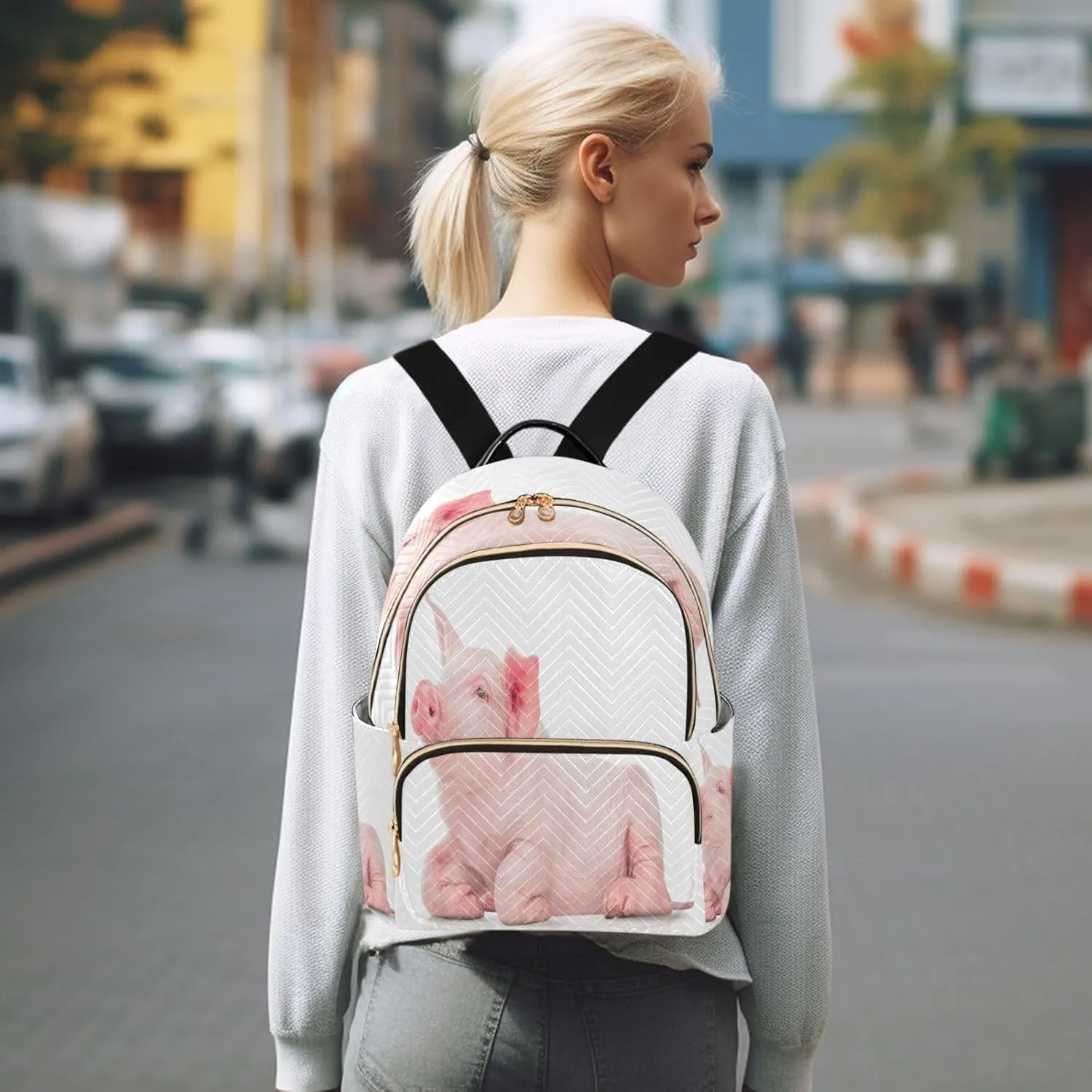 Exnundod Backpack Purse for Women Naive Piggy Travel Backpack Lightweight Daypack Cute Pig