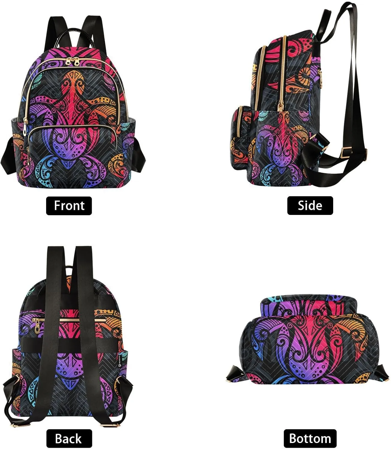 Exnundod Backpack Purse for Women Sea Turtle Multicolor, Mini Fashion Backpack Tribal Polynesian Style Lightweight Casual Daypack Shoulder Bag Travel Backpack, S
