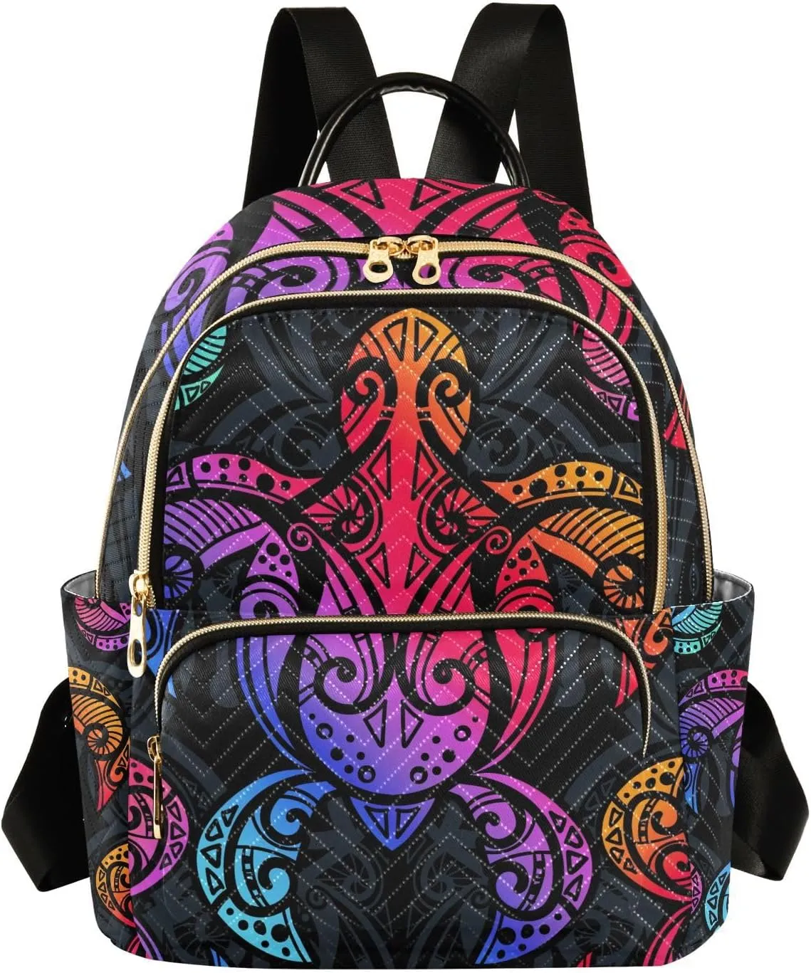 Exnundod Backpack Purse for Women Sea Turtle Multicolor, Mini Fashion Backpack Tribal Polynesian Style Lightweight Casual Daypack Shoulder Bag Travel Backpack, S