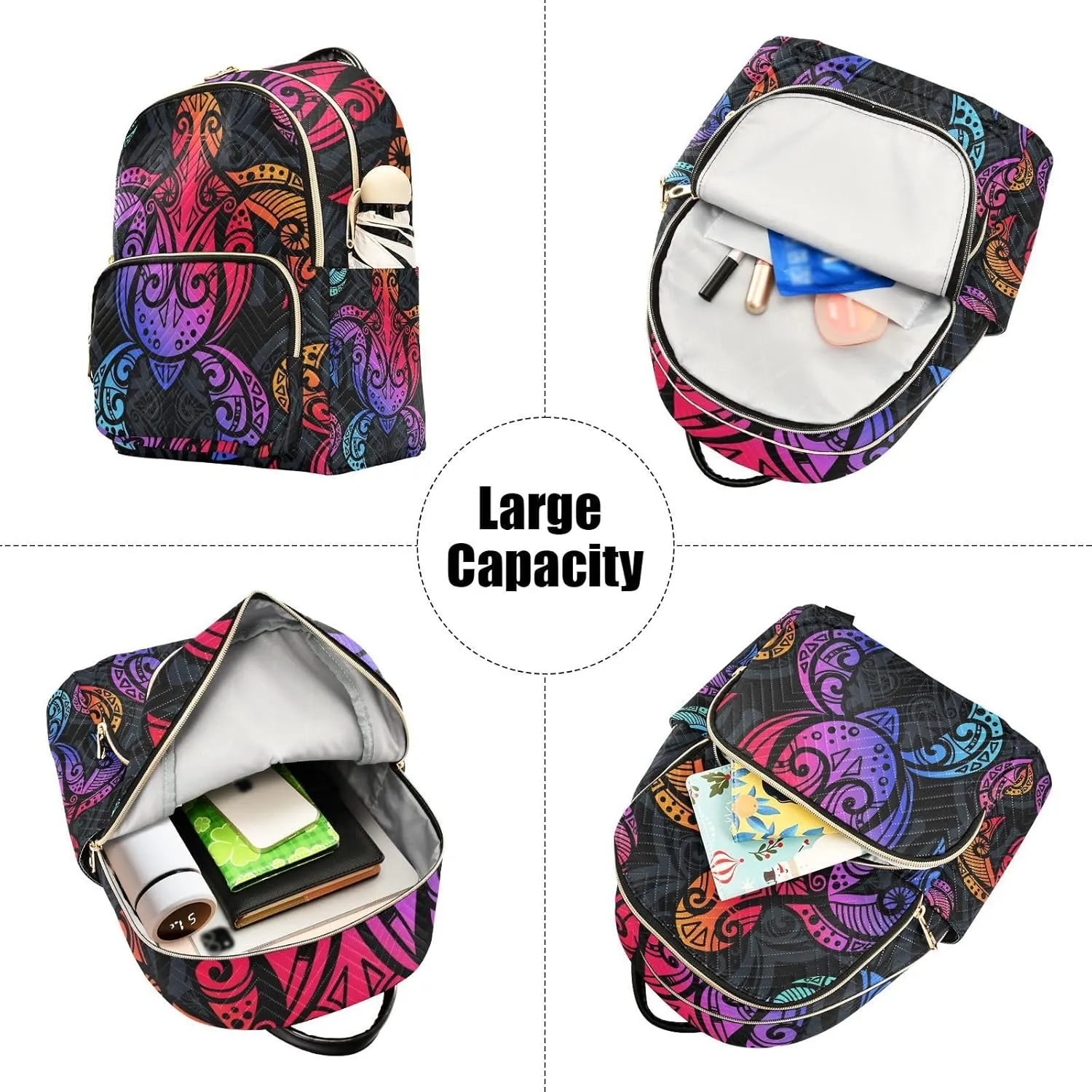 Exnundod Backpack Purse for Women Sea Turtle Multicolor, Mini Fashion Backpack Tribal Polynesian Style Lightweight Casual Daypack Shoulder Bag Travel Backpack, S