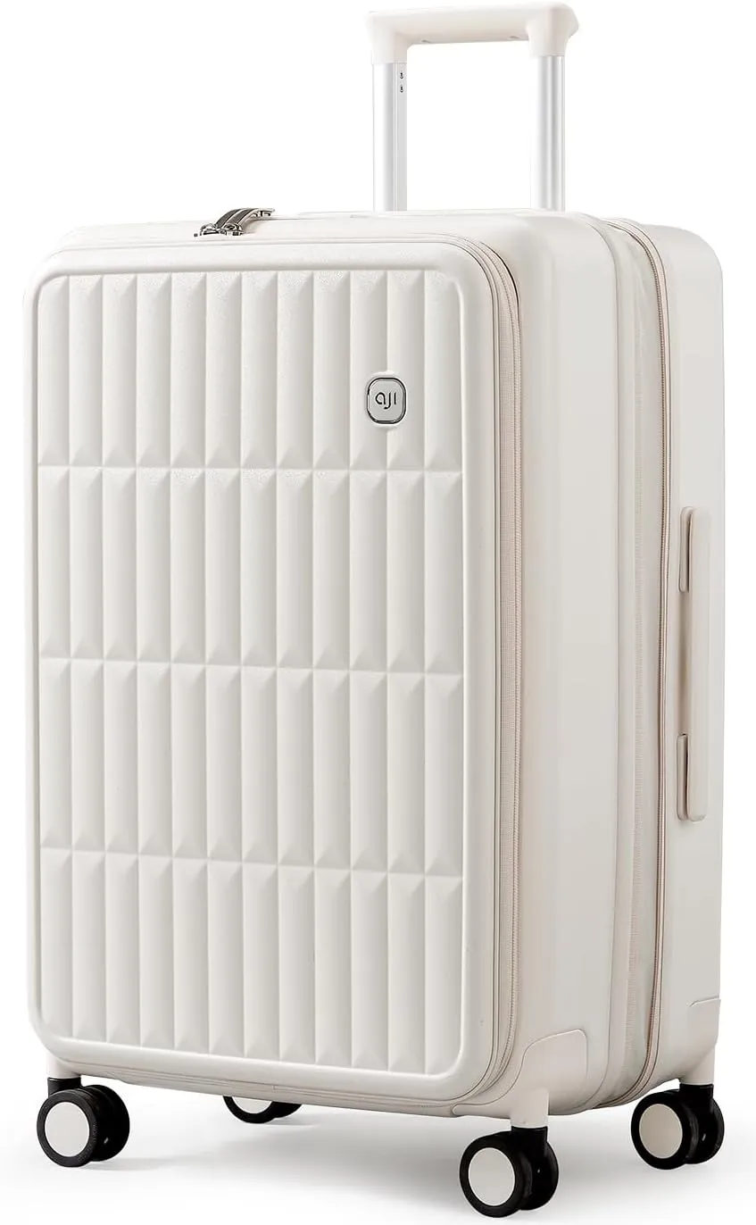 Expandable Top Open 24 Inch Checked Luggage with Spinner Wheels, Large Suitcase with TSA Lock, Hardside Travel Luggage Suitcases for Men Women, for 14 Days Travel, Coconut White