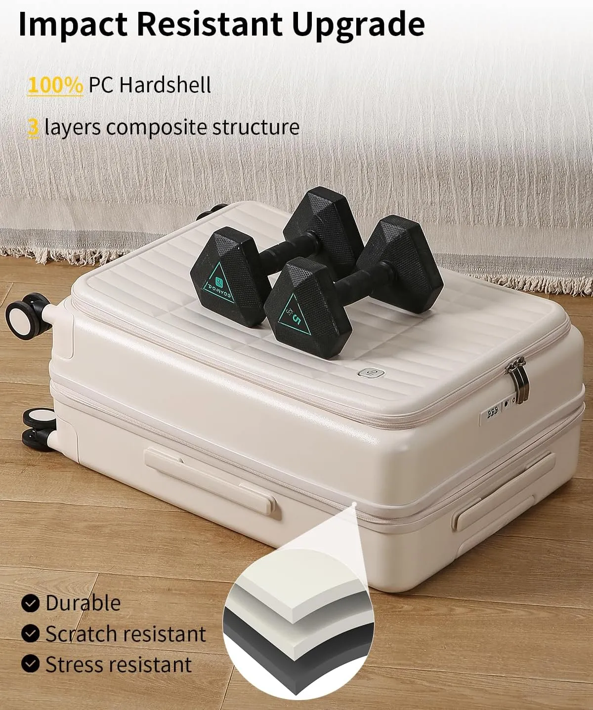 Expandable Top Open 24 Inch Checked Luggage with Spinner Wheels, Large Suitcase with TSA Lock, Hardside Travel Luggage Suitcases for Men Women, for 14 Days Travel, Coconut White