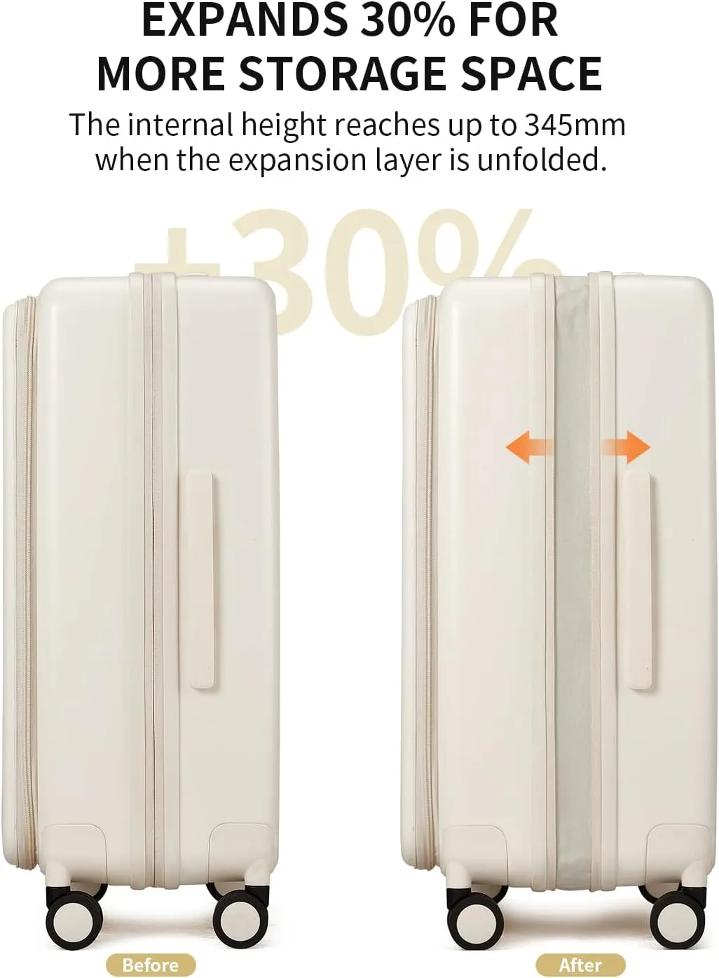Expandable Top Open 24 Inch Checked Luggage with Spinner Wheels, Large Suitcase with TSA Lock, Hardside Travel Luggage Suitcases for Men Women, for 14 Days Travel, Coconut White