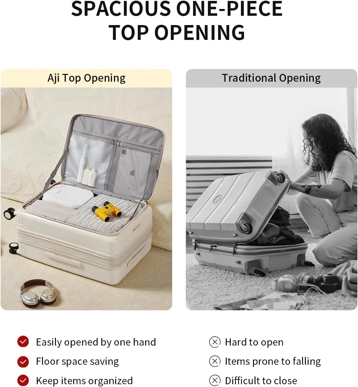 Expandable Top Open 24 Inch Checked Luggage with Spinner Wheels, Large Suitcase with TSA Lock, Hardside Travel Luggage Suitcases for Men Women, for 14 Days Travel, Coconut White