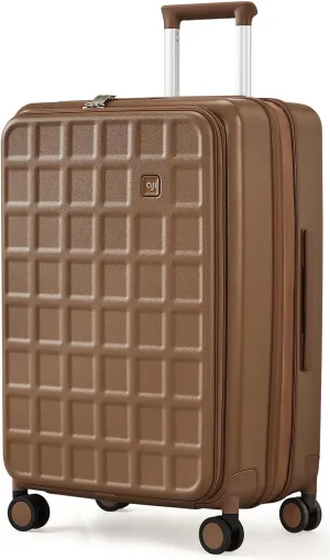 Expandable Top Opening 26 Inch Checked Luggage with Spinner Wheels, Large Suitcase with TSA Lock, Hard Shell Travel luggage Suitcases for Men Women, for 20 Days Travel, Chocolate Brown