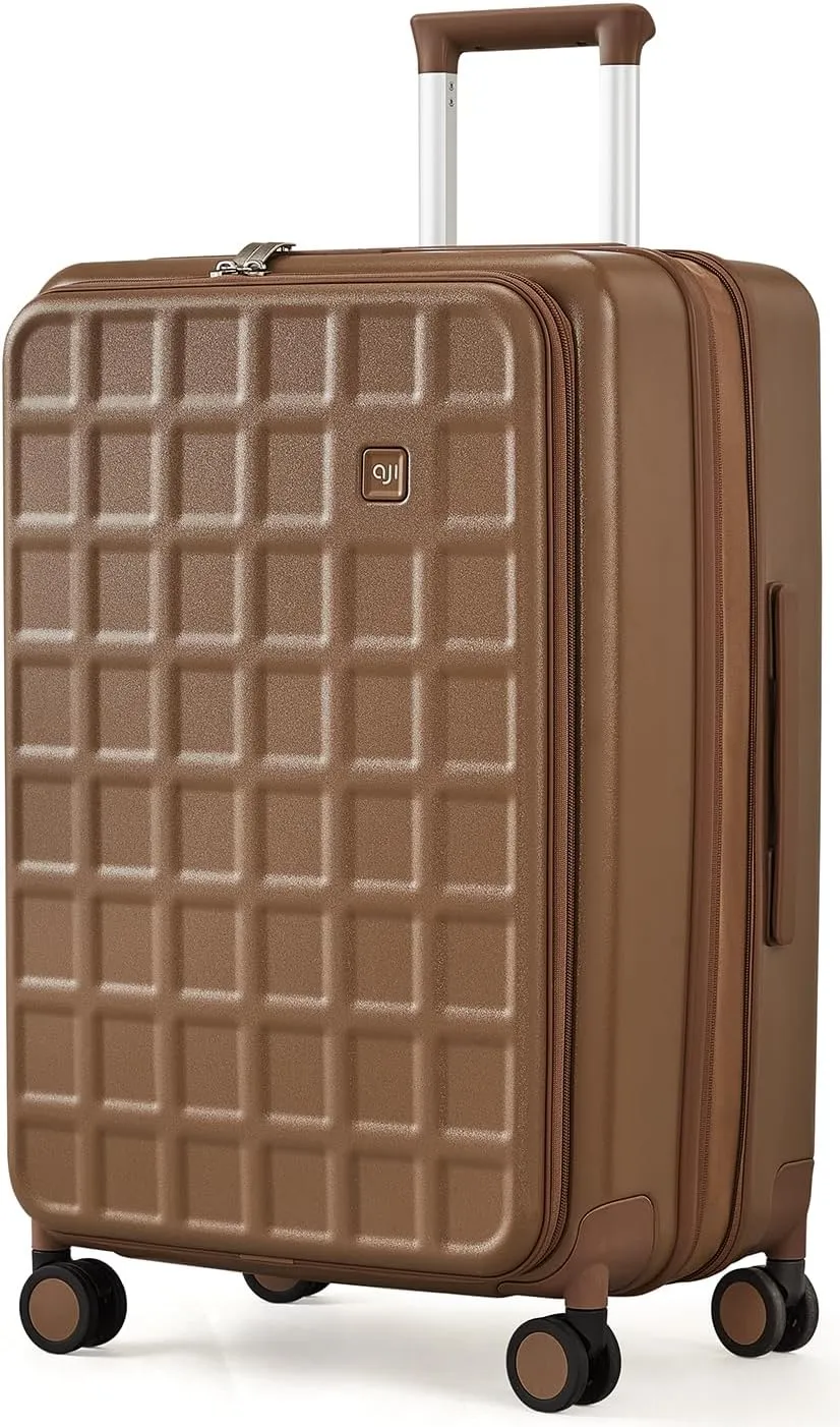 Expandable Top Opening 26 Inch Checked Luggage with Spinner Wheels, Large Suitcase with TSA Lock, Hard Shell Travel luggage Suitcases for Men Women, for 20 Days Travel, Chocolate Brown