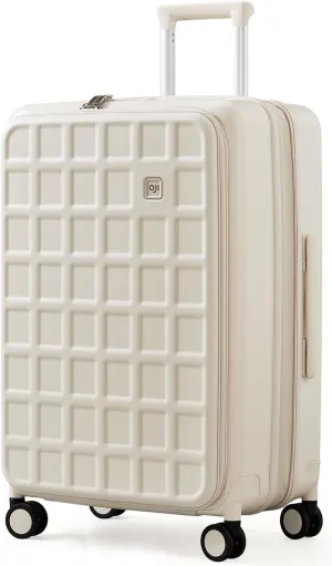 Expandable Top Opening 26 Inch Checked Luggage with Spinner Wheels, Large Suitcase with TSA Lock, Hard Shell Travel luggage Suitcases for Men Women, for 20 Days Travel, Coconut White