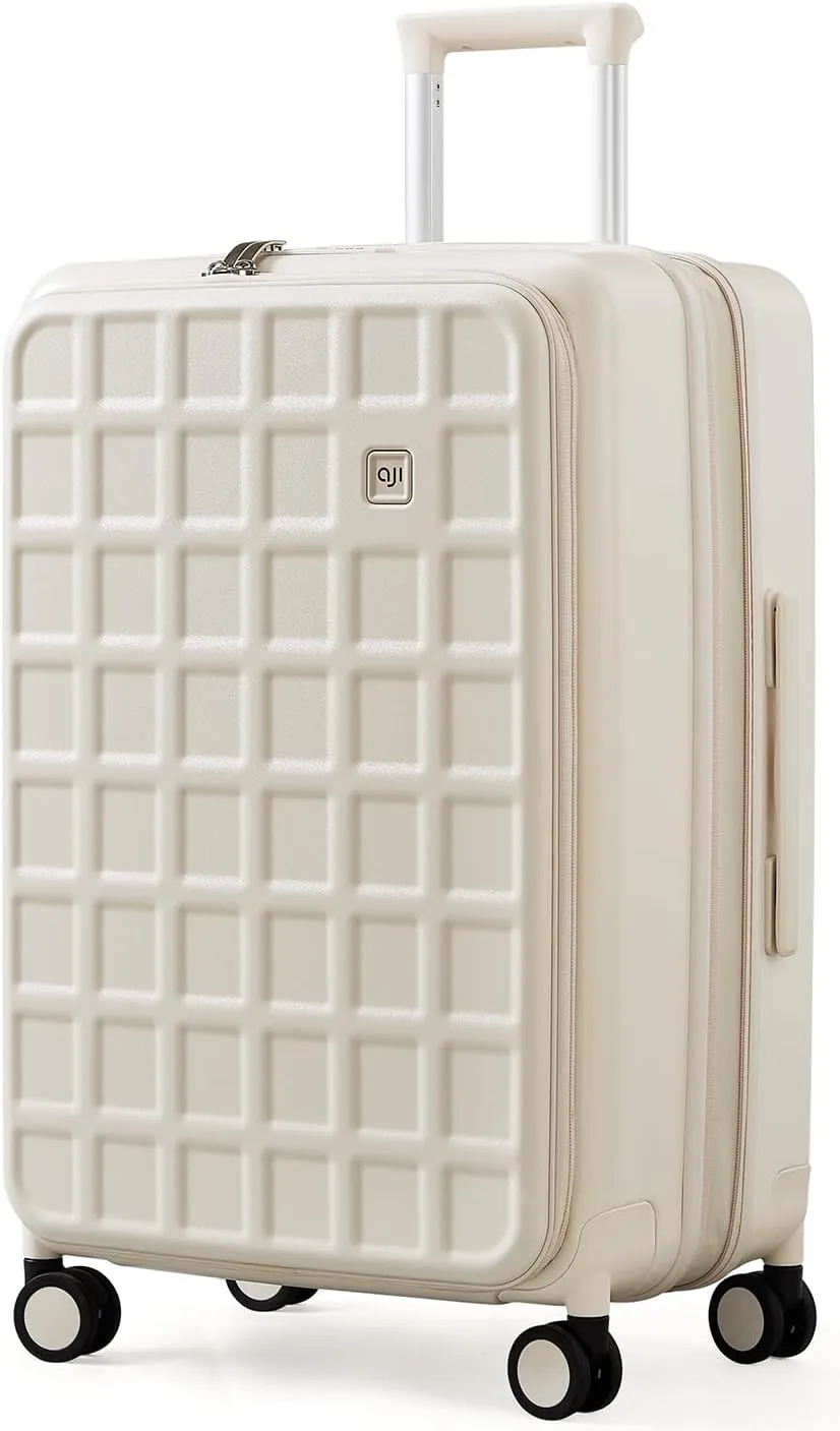 Expandable Top Opening 26 Inch Checked Luggage with Spinner Wheels, Large Suitcase with TSA Lock, Hard Shell Travel luggage Suitcases for Men Women, for 20 Days Travel, Coconut White