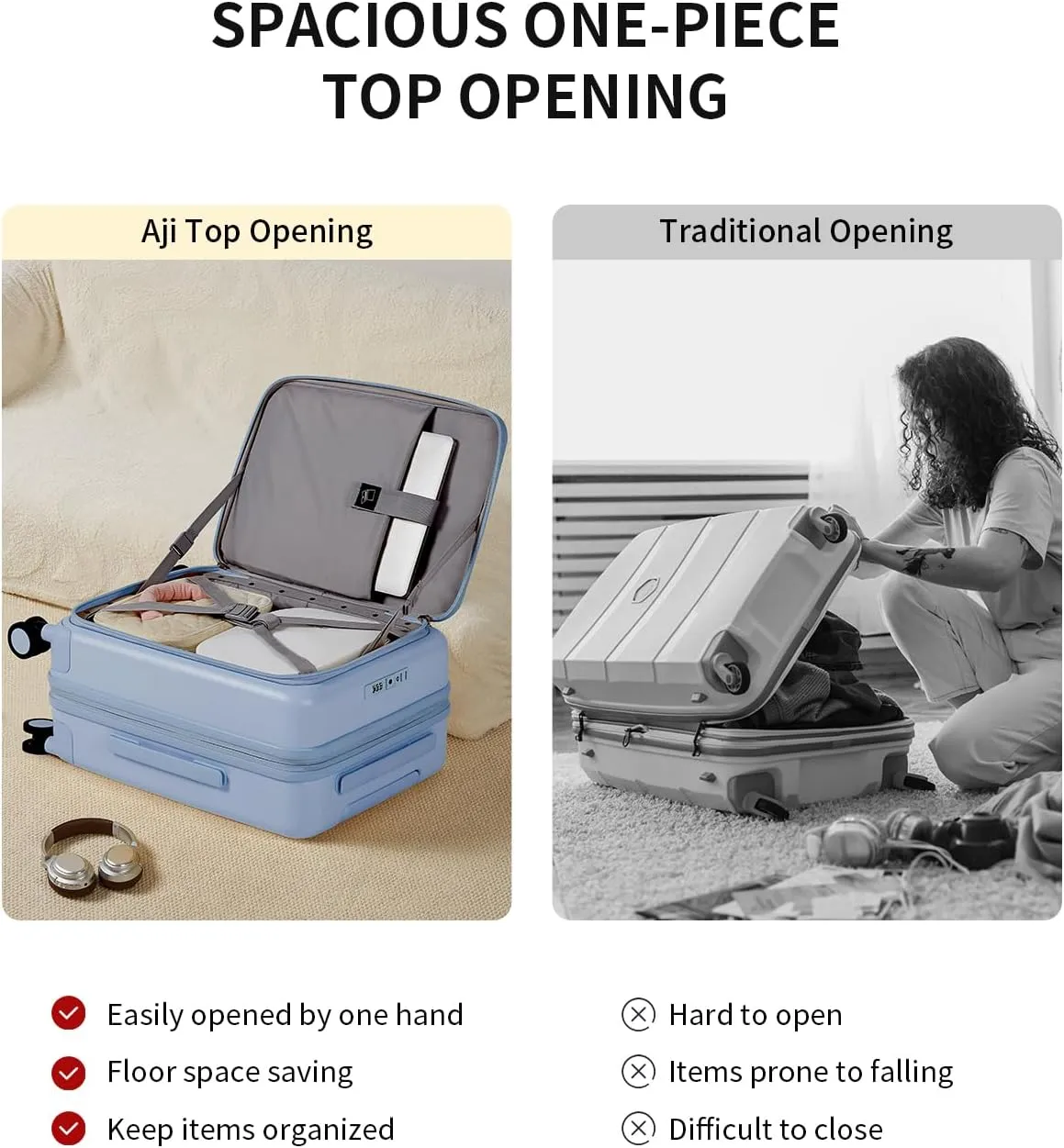 Expandable Top Opening Carry On Luggage Airline Approved, 20 Inch Lightweight Hardside Carry On Suitcase with Spinner Wheels, Travel Luggage for Women Men, Blueberry Blue