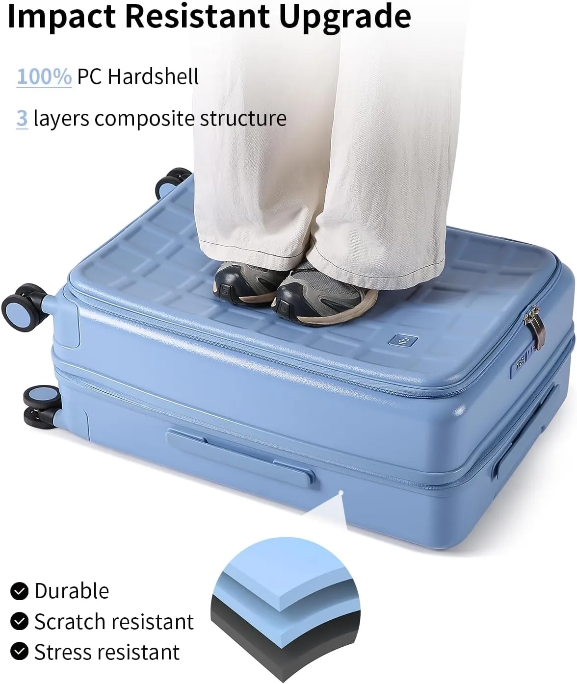 Expandable Top Opening Carry On Luggage Airline Approved, 20 Inch Lightweight Hardside Carry On Suitcase with Spinner Wheels, Travel Luggage for Women Men, Blueberry Blue
