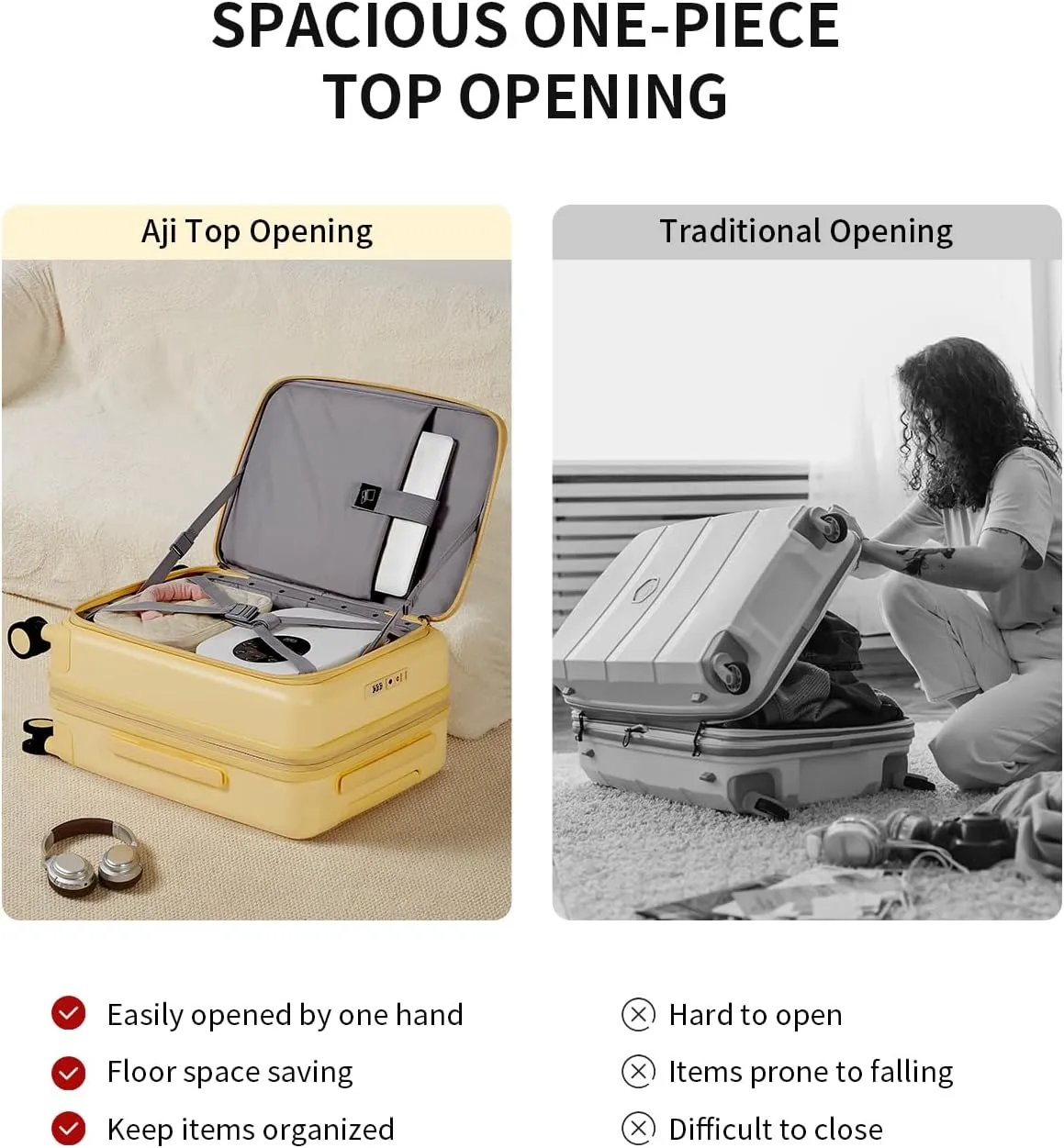 Expandable Top Opening Carry On Luggage Airline Approved, 20 Inch Lightweight Hardside Carry On Suitcase with Spinner Wheels, Travel Luggage for Women Men, Cheese Yellow