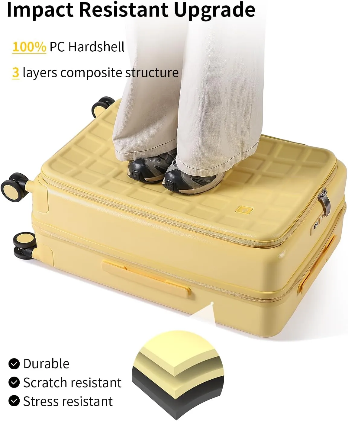 Expandable Top Opening Carry On Luggage Airline Approved, 20 Inch Lightweight Hardside Carry On Suitcase with Spinner Wheels, Travel Luggage for Women Men, Cheese Yellow