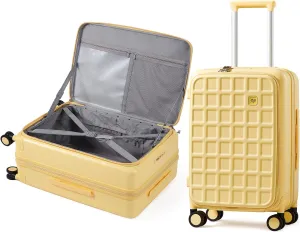 Expandable Top Opening Carry On Luggage Airline Approved, 20 Inch Lightweight Hardside Carry On Suitcase with Spinner Wheels, Travel Luggage for Women Men, Cheese Yellow