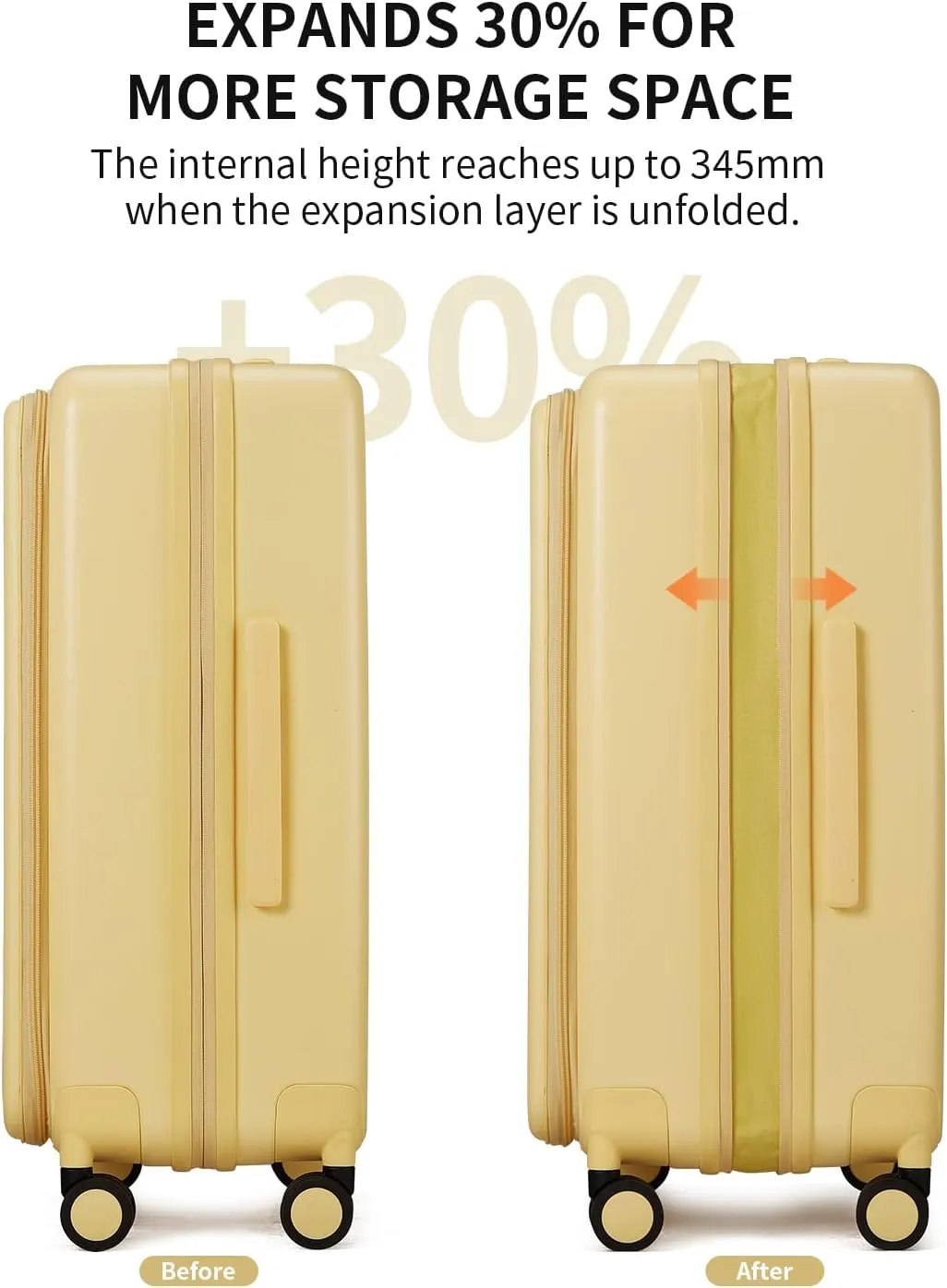 Expandable Top Opening Carry On Luggage Airline Approved, 20 Inch Lightweight Hardside Carry On Suitcase with Spinner Wheels, Travel Luggage for Women Men, Cheese Yellow