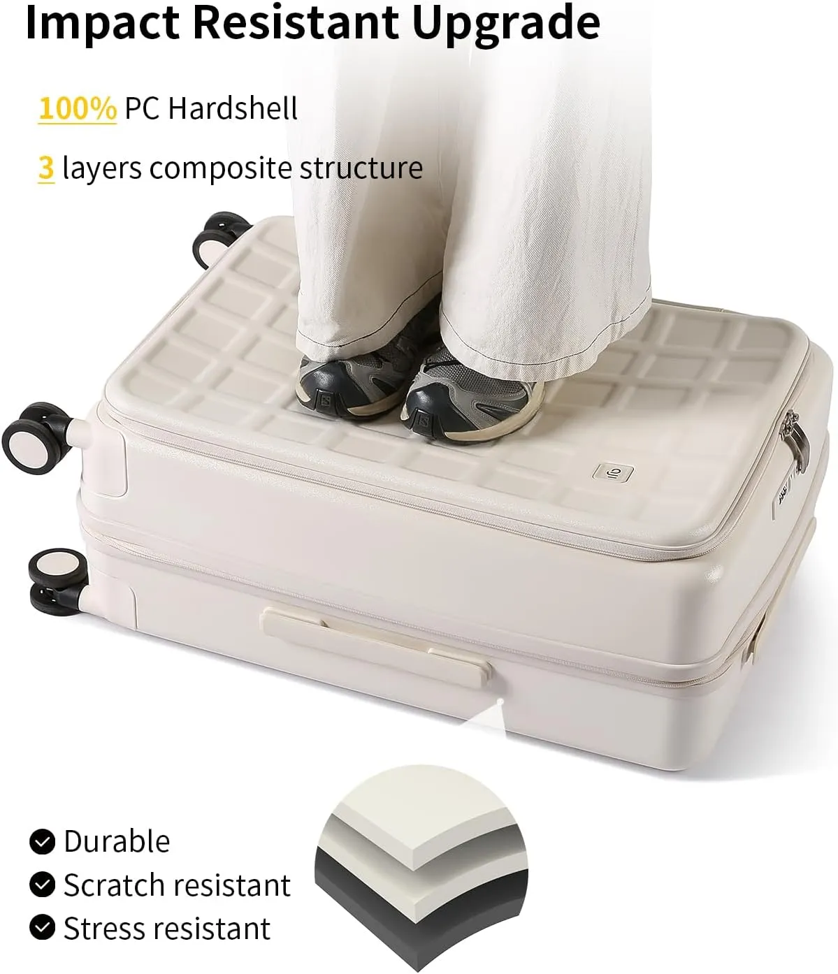 Expandable Top Opening Carry On Luggage Airline Approved, 20 Inch Lightweight Hardside Carry On Suitcase with Spinner Wheels, Travel Luggage for Women Men, Coconut White